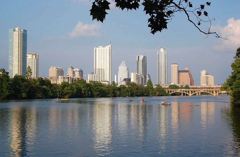 Austin skyline from Lou Neff Point with Lady Bird Lake